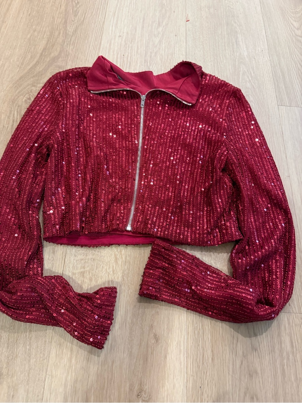 Women’s Sequin Zip-Up Jacket - Red adult small